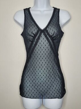 Vintage Express black mesh nylon goth grunge witchy lace going out top small